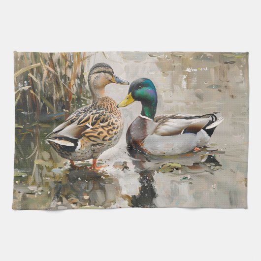 Eend en Mallard Wildlife Schilderij Theedoek (Horizontaal)