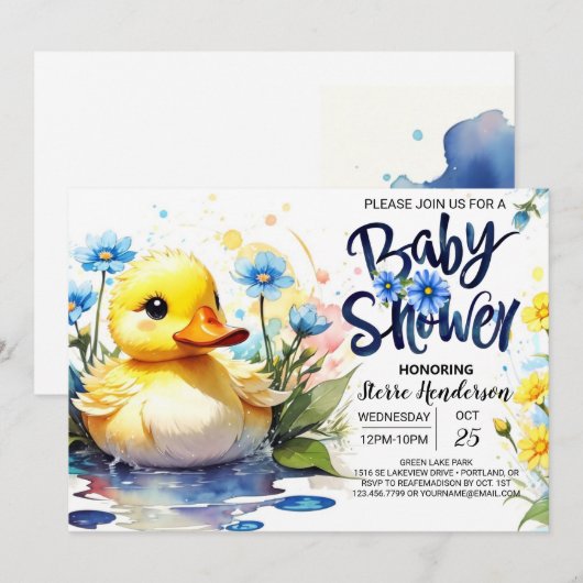 Eend en Wildflower Baby shower Kaart (Voorkant / Achterkant)