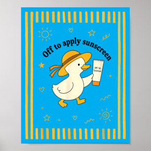 Eend Gaat Zonnebrand Aanbrengen Zomer Strandvakant Poster
