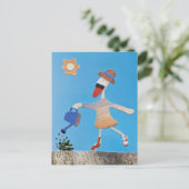 Eend geeft plant water zomer nieuw begin dansen briefkaart (Staand voorkant)