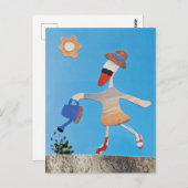 Eend geeft plant water zomer nieuw begin dansen briefkaart (Voorkant / Achterkant)