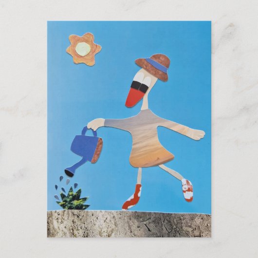 Eend geeft plant water zomer nieuw begin dansen briefkaart (Voorkant)