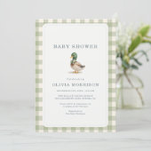 Eend Gingham Saliegroen Baby Shower Kaart (Staand voorkant)