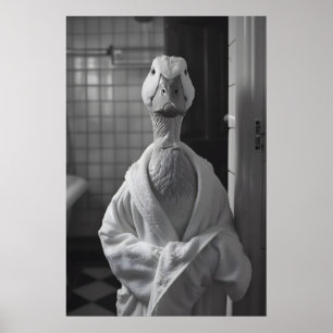 Eend in badjas print Funny badkamer dier kunst