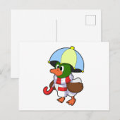 Eend in de regen met paraplu briefkaart (Voorkant / Achterkant)