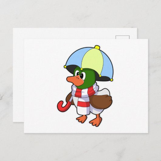 Eend in de regen met paraplu briefkaart (Voorkant / Achterkant)