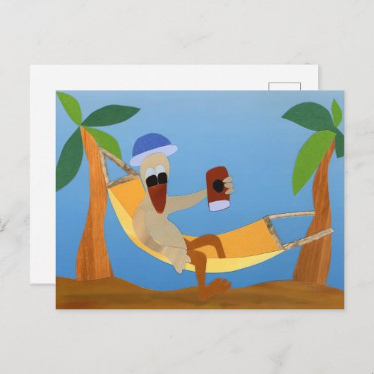 Eend in hangmat tropisch vakantie zon zee strand briefkaart (Voorkant / Achterkant)