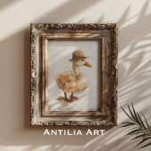 Eend in hoed Schilderij Whimsical Eendje Rustiek Poster
