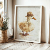 Eend in hoed Schilderij Whimsical Eendje Rustiek Poster