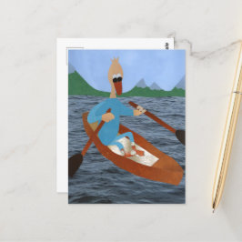 Eend In roeiboot geniet van vakantie natuur bergen Briefkaart