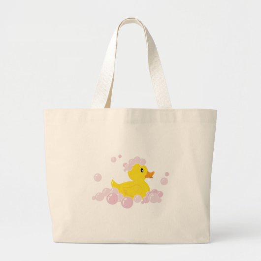 Eend in roze bubbels grote tote bag (Voorkant)