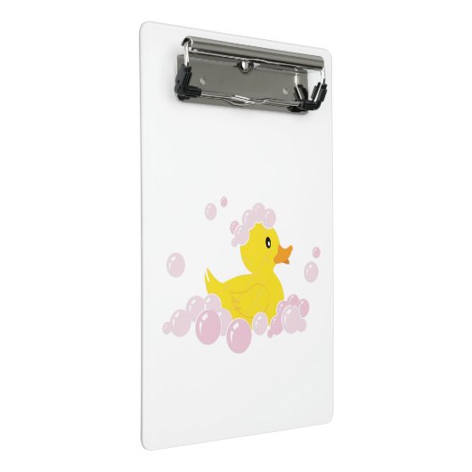 Eend in roze bubbels mini klembord (Schuin)