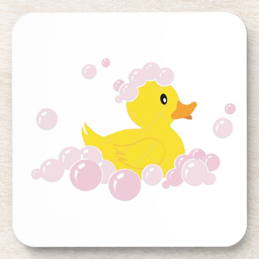 Eend in roze bubbels onderzetter (Voorkant)