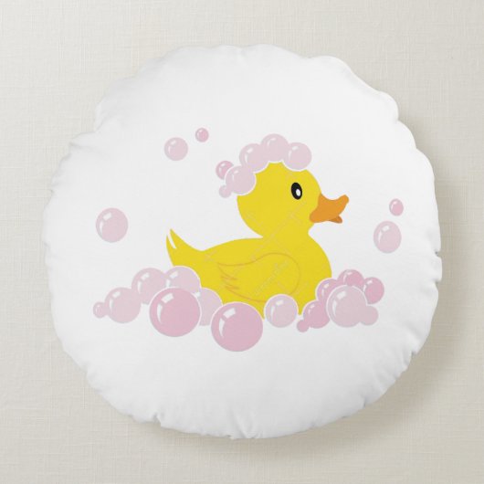Eend in roze bubbels rond kussen (Voorkant)