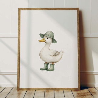 Eend in saliegroene laarzen poster kinderkamer dec