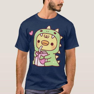 Eend in Schattige dinosauruskostuum met aardbeienm T-shirt