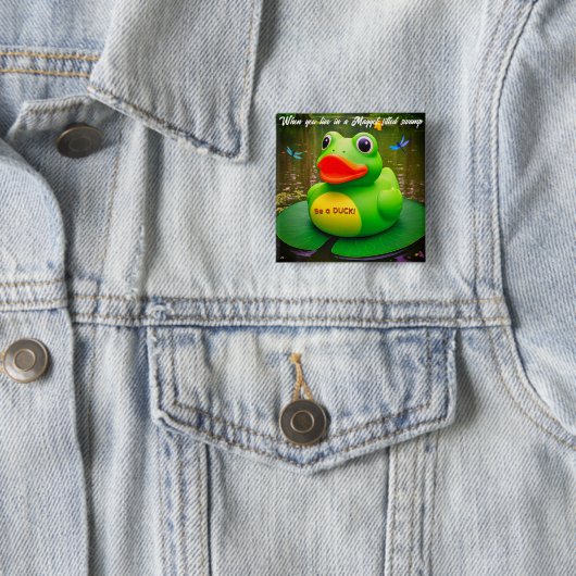 Eend Kikker Moeras Vierkante Button 5,1 Cm (In situ)