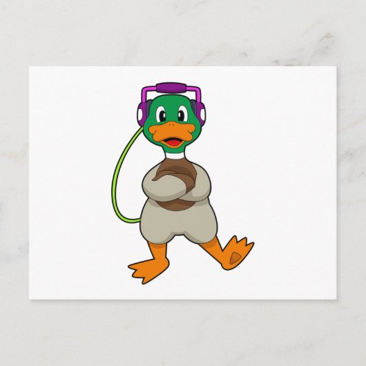 Eend Koptelefoon Muziek Briefkaart (Voorkant)
