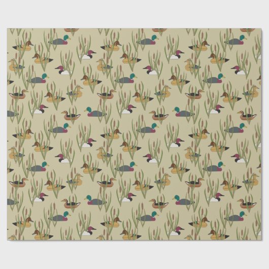  eend lokvogels verbergen in Cattails op Beige Cadeaupapier (Vlak)