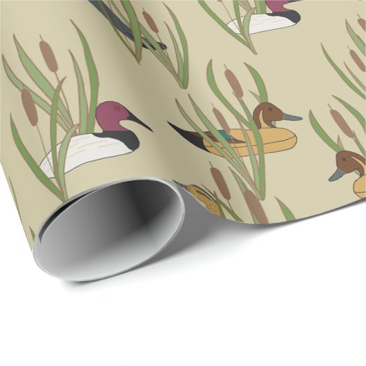 eend lokvogels verbergen in Cattails op Beige Cadeaupapier (Rol Hoek)