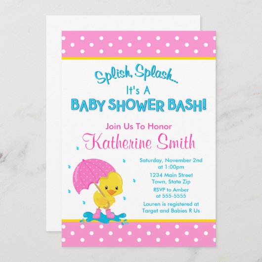 Eend Meisje Baby shower Uitnodiging 5x7 Kaart (Voorkant / Achterkant)