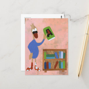 Eend met boek leest graag pensioen boekenkast briefkaart