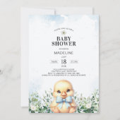 Eend met Bow Blue Boy Baby shower Invitation Kaart (Voorkant)