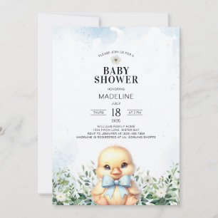 Eend met Bow Blue Boy Baby shower Invitation Kaart