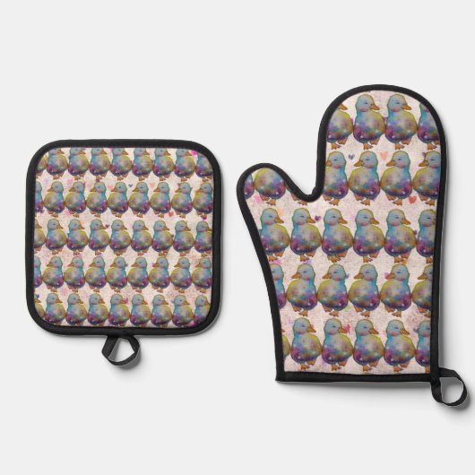 Eend met de naam Regenboog Ovenwant & Pannenlap Set (Voorkant)