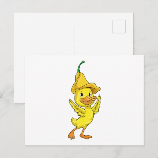Eend met gele pet briefkaart (Voorkant / Achterkant)