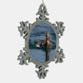 Eend met open bek tin sneeuwvlok ornament (Links)