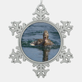 Eend met open bek tin sneeuwvlok ornament