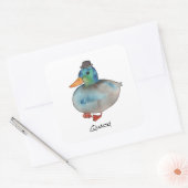 Eend met pet vierkante sticker (Envelop)