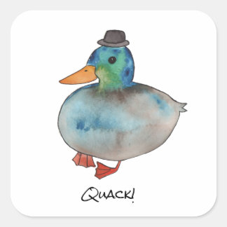 Eend met pet vierkante sticker
