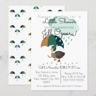 Eend met Umbrella Baby shower Invitation Flat Kaart