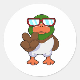 Eend met zonnebril ronde sticker