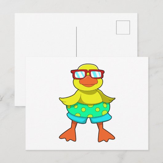 Eend met zwemband & zonnebril briefkaart (Voorkant / Achterkant)