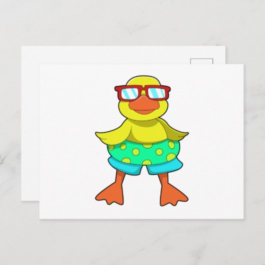 Eend met zwemring en zonnebril briefkaart (Voorkant / Achterkant)