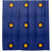 Eend op blauw met gele caleidoscoop douchegordijn (Voorkant)