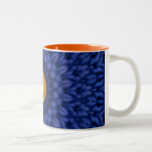 Eend op blauw met gele caleidoscoop tweekleurige koffiemok