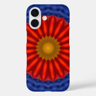 Eend op blauw met rode caleidoscoop iPhone 16 hoesje