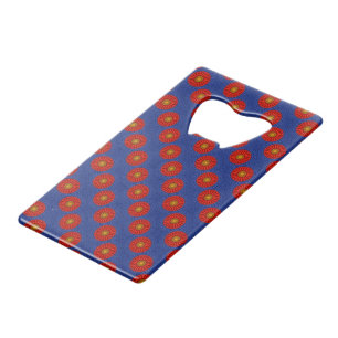 Eend op blauw met rode caleidoscoop creditkaart flessenopener