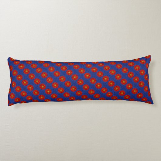 Eend op blauw met rode caleidoscoop lichaamskussen (Achterkant)