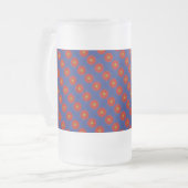 Eend op blauw met rode caleidoscoop matglas bierpul (Voorkant links)