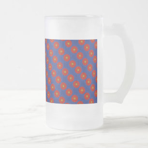 Eend op blauw met rode caleidoscoop matglas bierpul