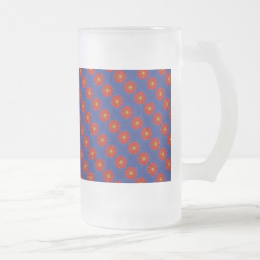 Eend op blauw met rode caleidoscoop matglas bierpul (Rechts)