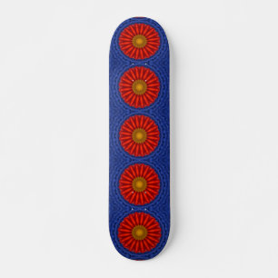 Eend op blauw met rode caleidoscoop skateboard