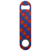 Eend op blauw met rode caleidoscoop speed flessenopener (Voorkant)