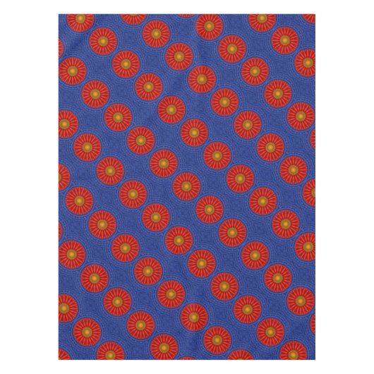 Eend op blauw met rode caleidoscoop tafelkleed (Voorkant)