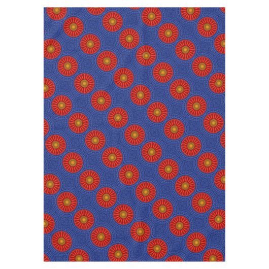 Eend op blauw met rode caleidoscoop tafelkleed (Voorkant)